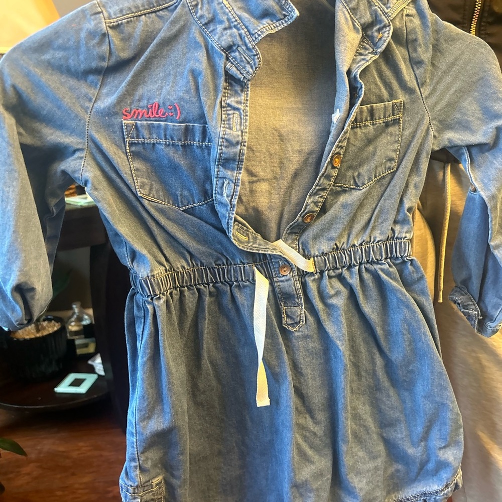 Blue Denim Dress with Embroidered Detail